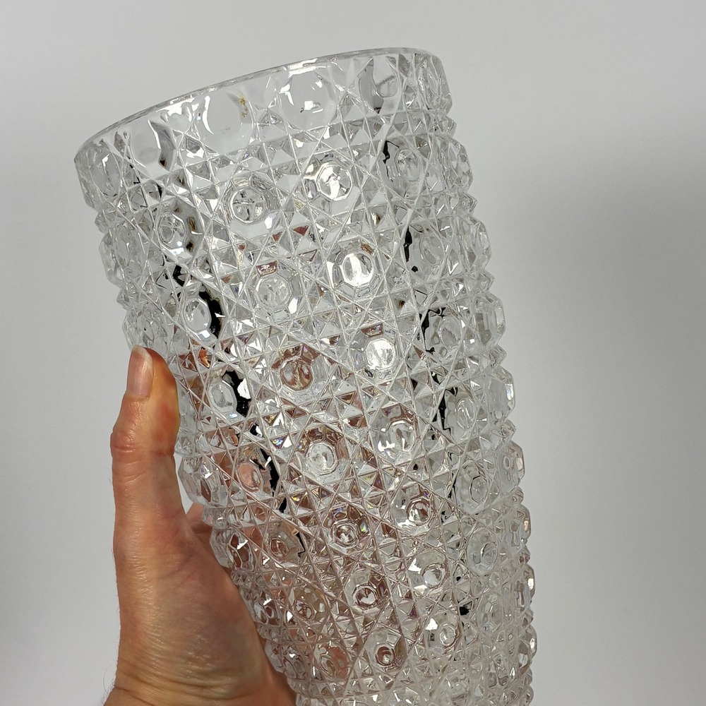Stunning Vtg Button & Cane Heavy Cut Crystal Vase Elegant Luxury Gift Chic